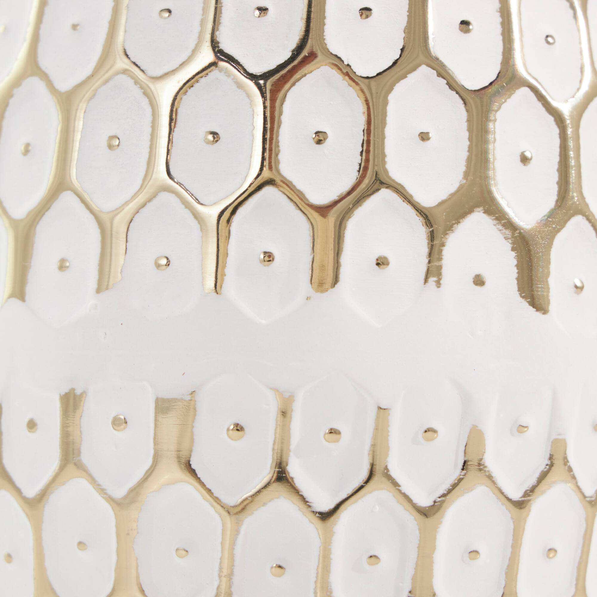10" Gold Metal Geometric Geometric Dot Vase with White Accents